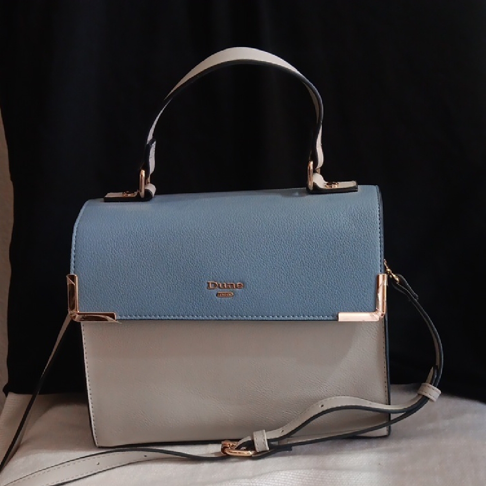 Dune London Blue and White Satchel with Metallic Accents